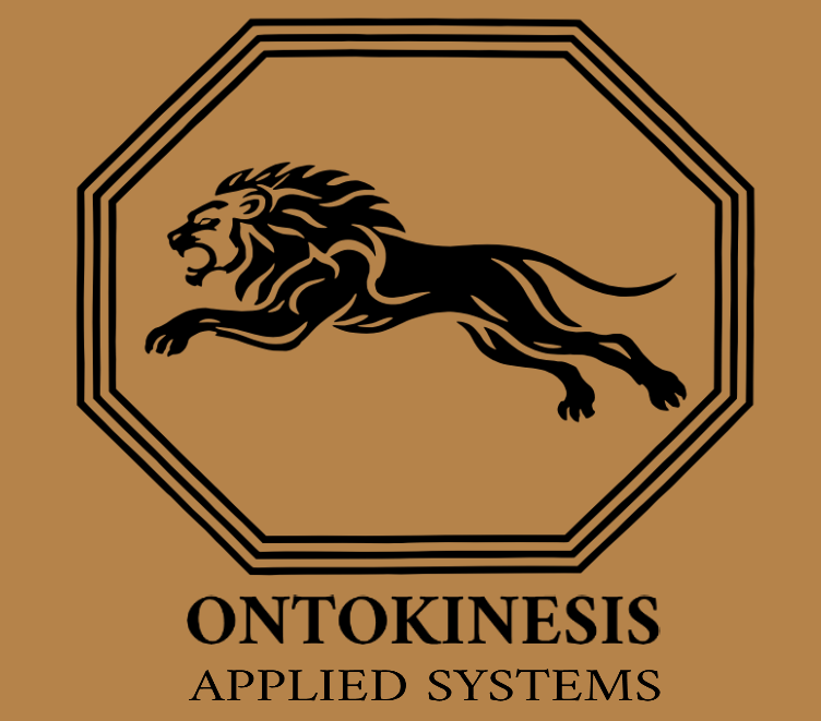 Ontokinesis Applied Systems logo: a lion leaping within a triple-lined octagon.